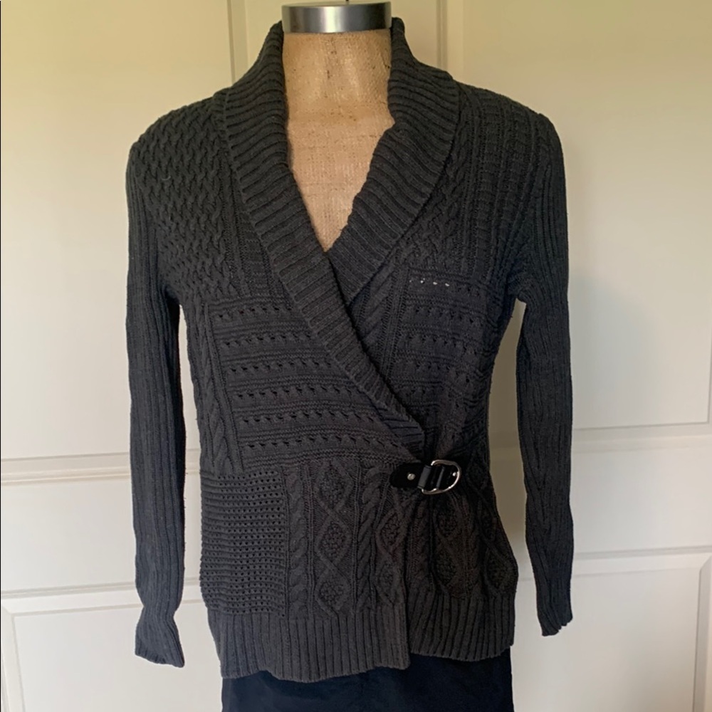 Ralph Lauren Gray Cardigan with Shawl Collar and Side Closure